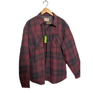 NWT Wrangler Authentic Maroon and Charcoal Fleece Lined Flannel Jacket